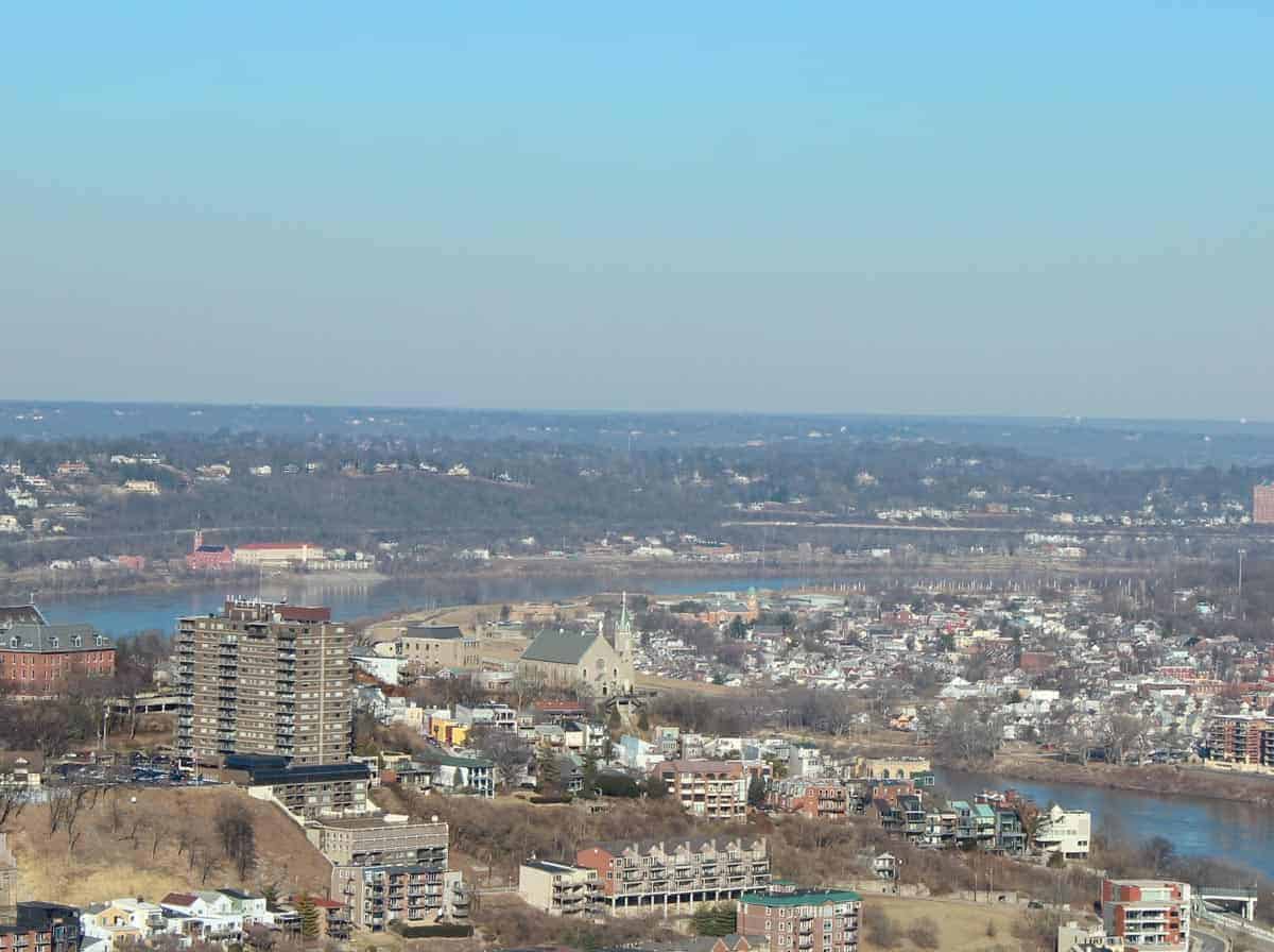 the view of Mt. Adams from the Carew Tower in Cincinnati, Ohio