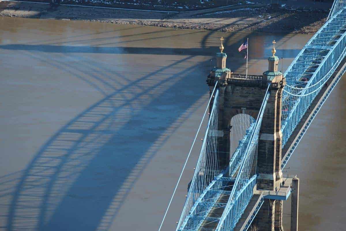 The John Roebling Suspension Bridge and the Ohio River