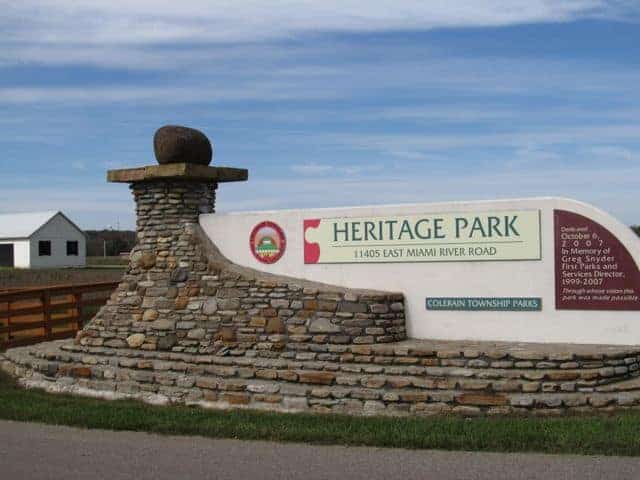 sign at front of heritage park in colerain