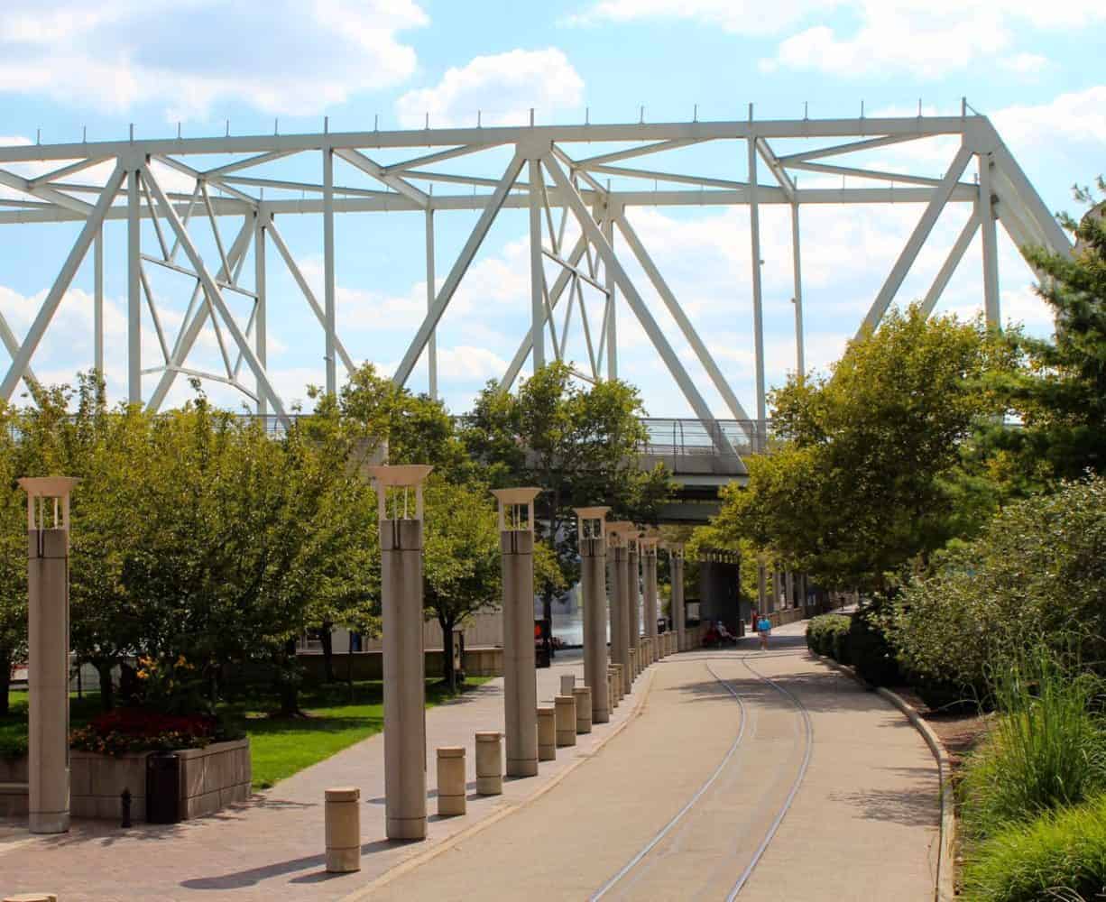 Walking along the Ohio River at Sawyer Point in Cincinnati