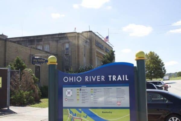 Lunken Airport and the sign at the Ohio River Trail