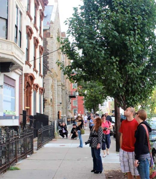 admiring architecture on Race Street in Over the Rhine