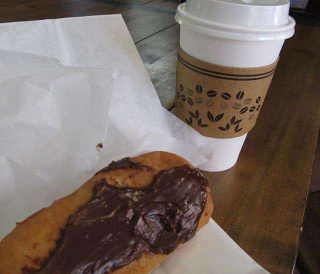 eclair and coffee from Holtmans Donuts in Over the Rhine