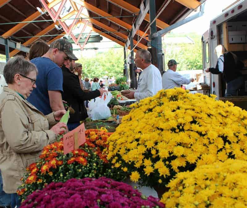 Mums and vegetables at Findlay Market