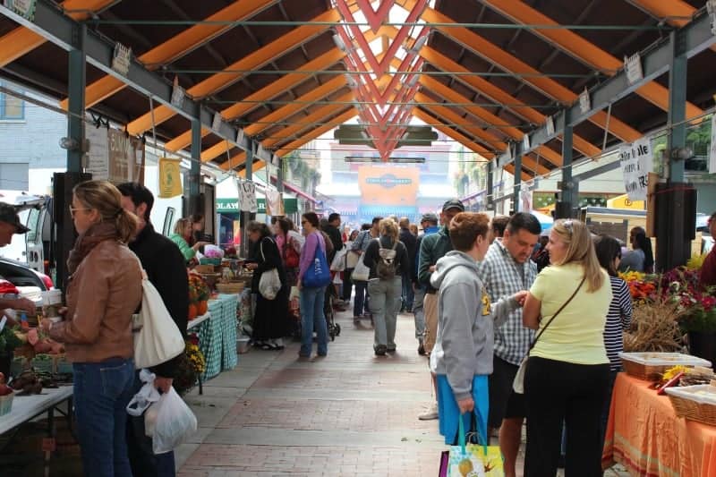 Under the farmers market tent at Findlay Market