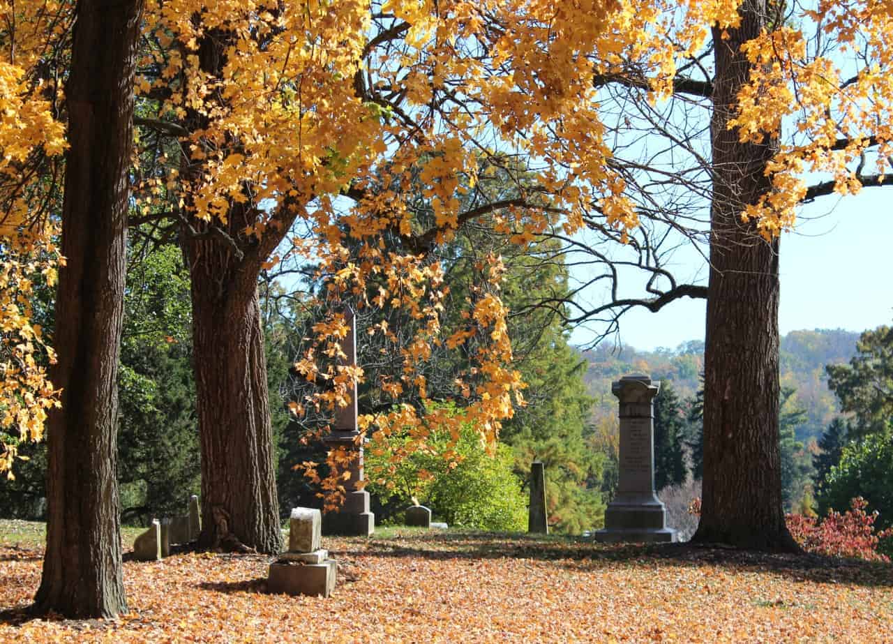 Spring Grove Cemetery with hill