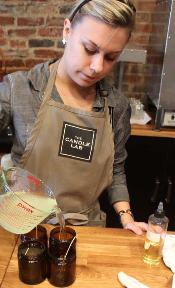 pouring candles at The Candle Lab