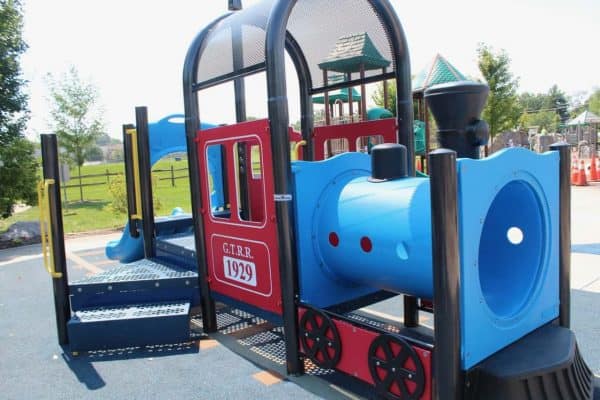 Train play structure at Beech Acres Park in Anderson