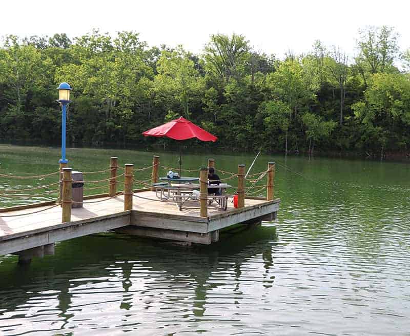 Fishing from the dock at Lake Isabella