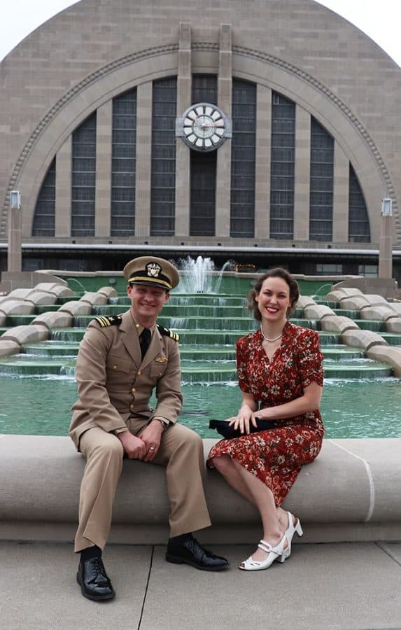 1940s Day couple at the Union Terminal fountain