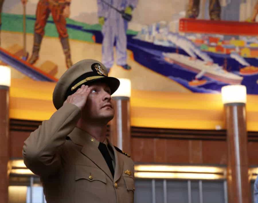 Soldier saluting in the Union Terminal Rotunda