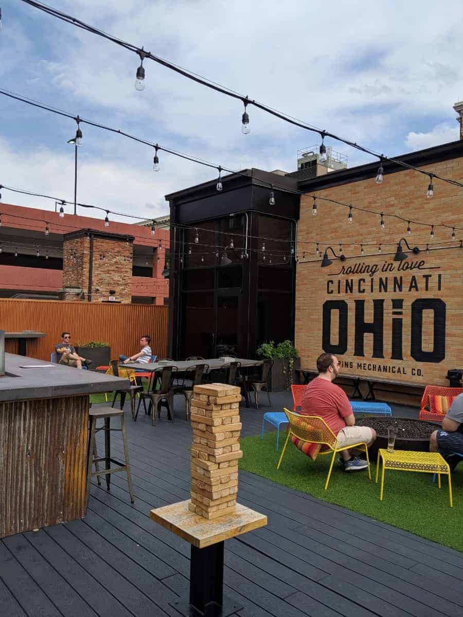 The rooftop bar at Pins Mechanical Company in Over the Rhine