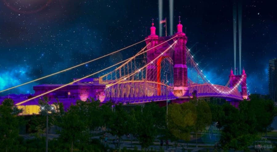 Cincinnati's Roebling Bridge lit up for BLINK Cincinnati