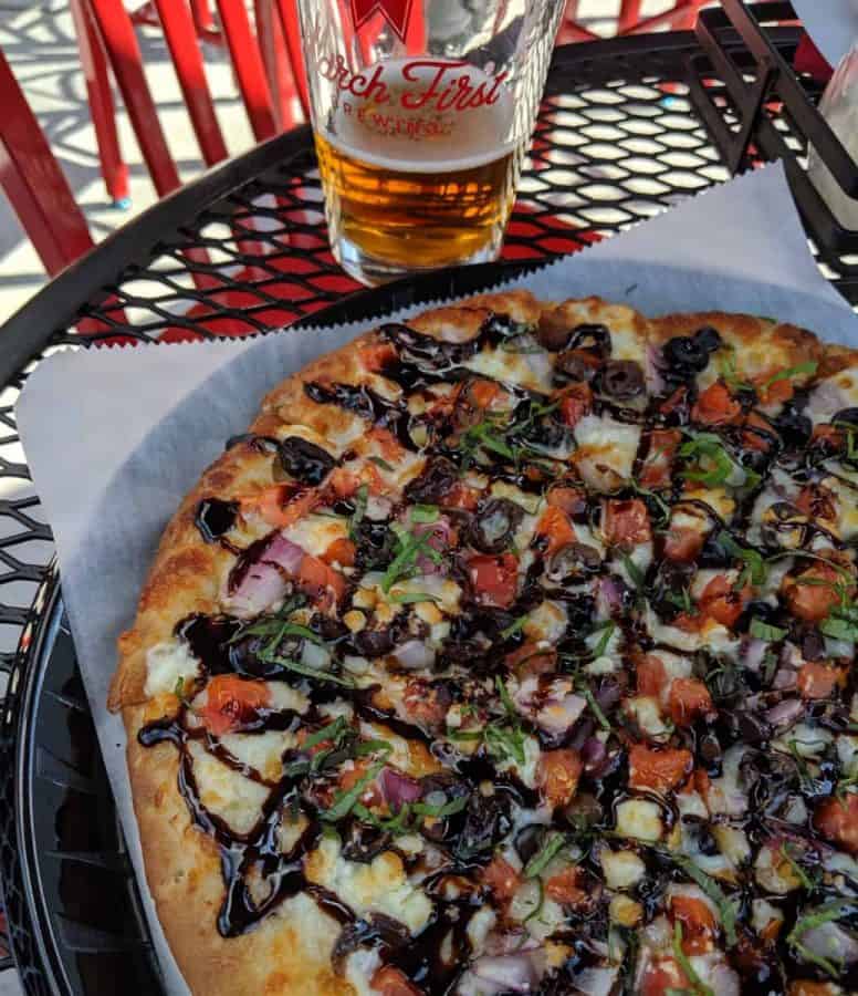 Caprese Pizza on March First Brewings patio