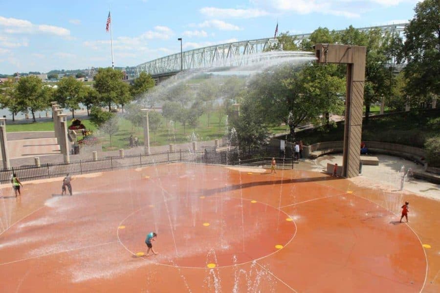 Kids playing in the spray at Armeleder Sprayground in Cincinnati