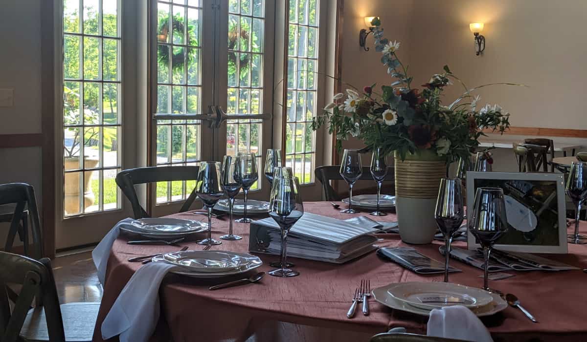 Place settings inside the event barn