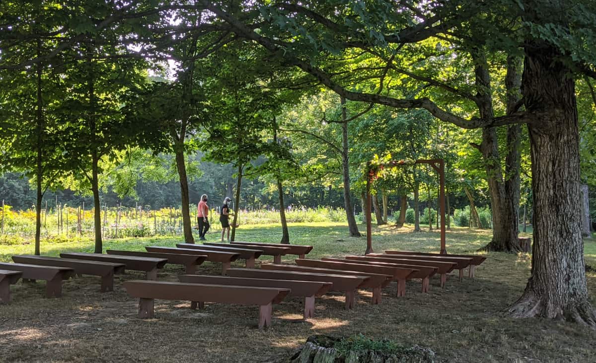 Outdoor wedding venue in the back of the flower farm space