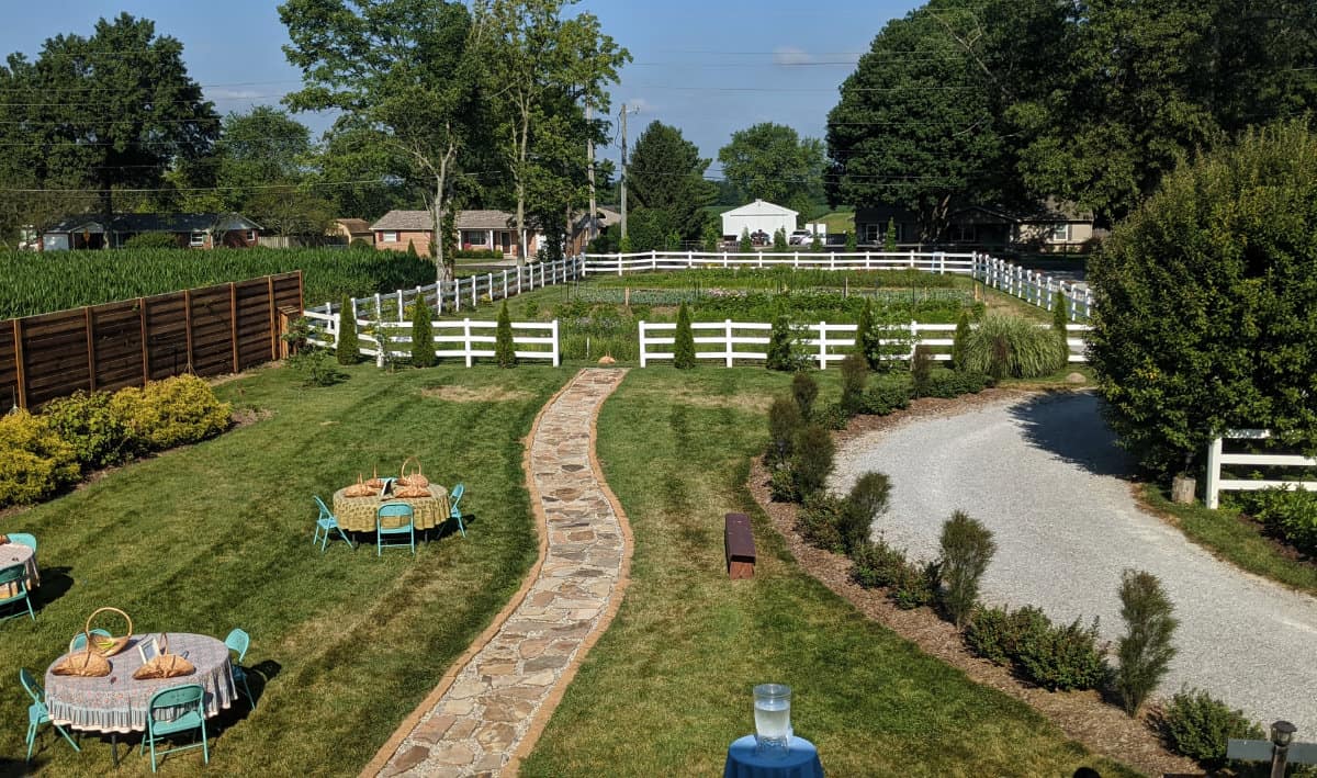 Overlooking the front lawn and flower farm at Marmalade Lily