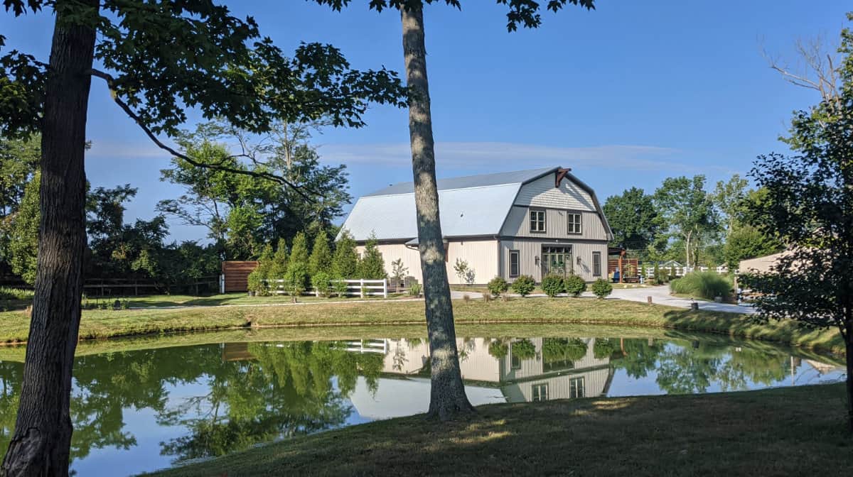 The barn and pond at Marmalade Lily in Loveland, Ohio