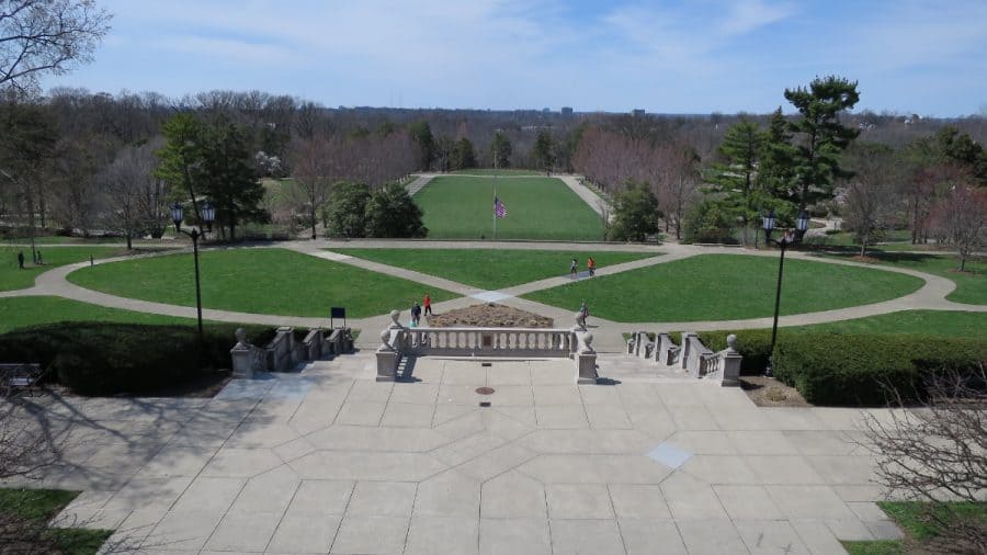 Looking over the great lawn from atop the pavilion