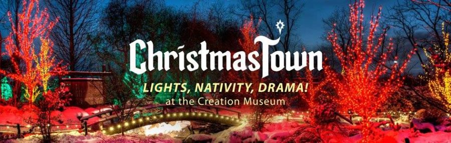 Lights adorning Christmas Town at the Creation Museum
