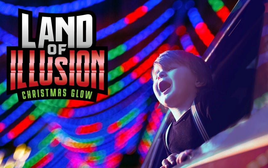 Child in awe of the Christmas lights at Land Of Illusion Christmas Glow
