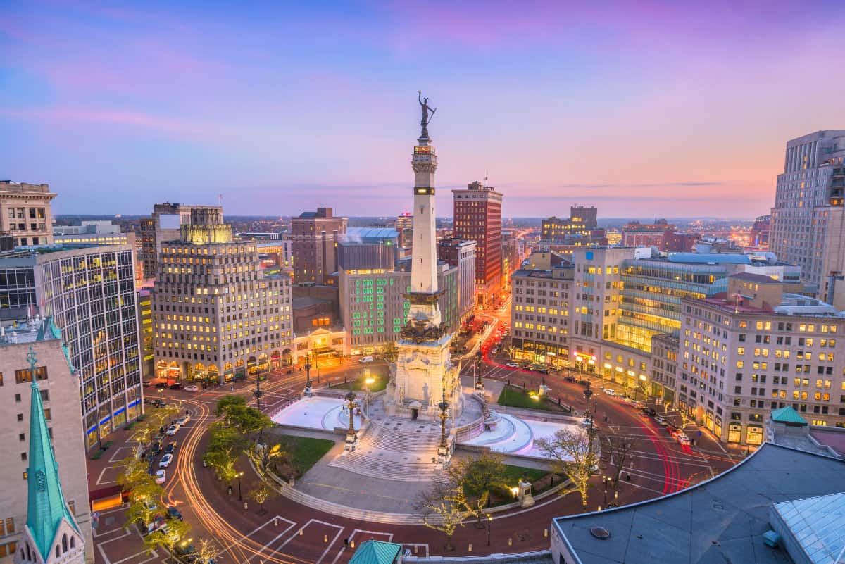 Downtown Indianapolis at sunset