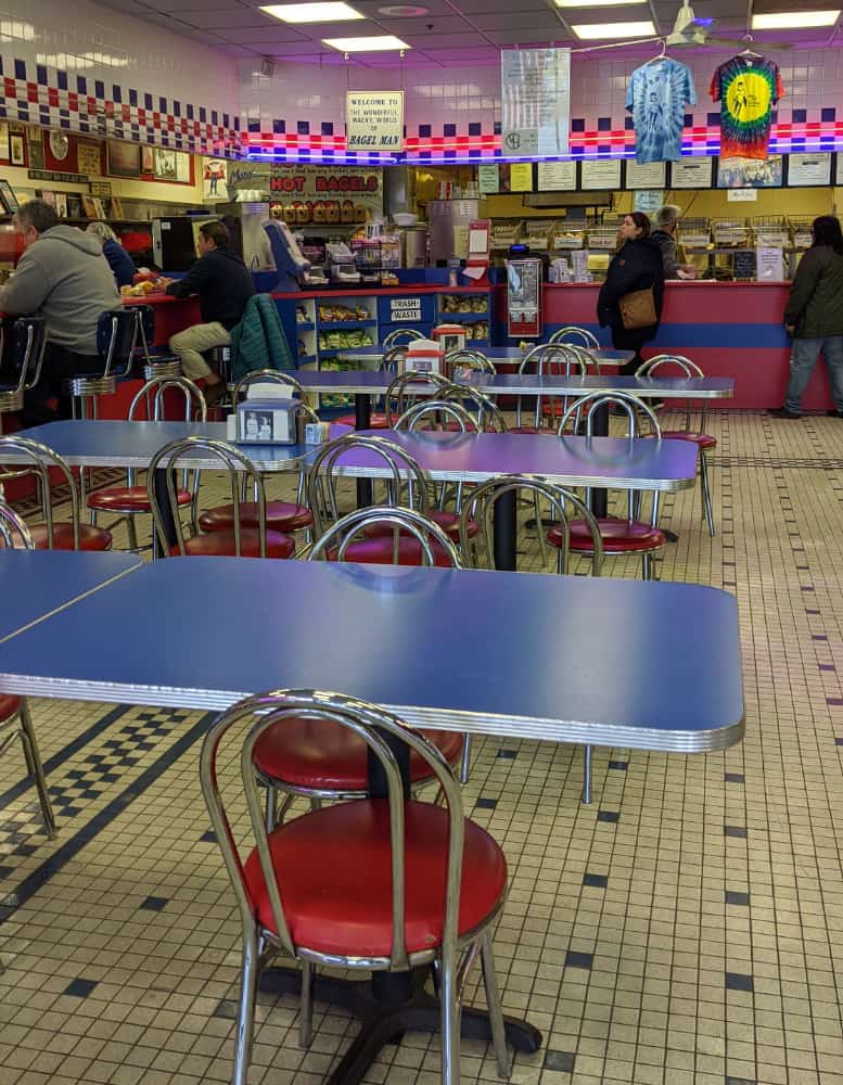 The dining room at Marx Hot Bagels in Blue Ash