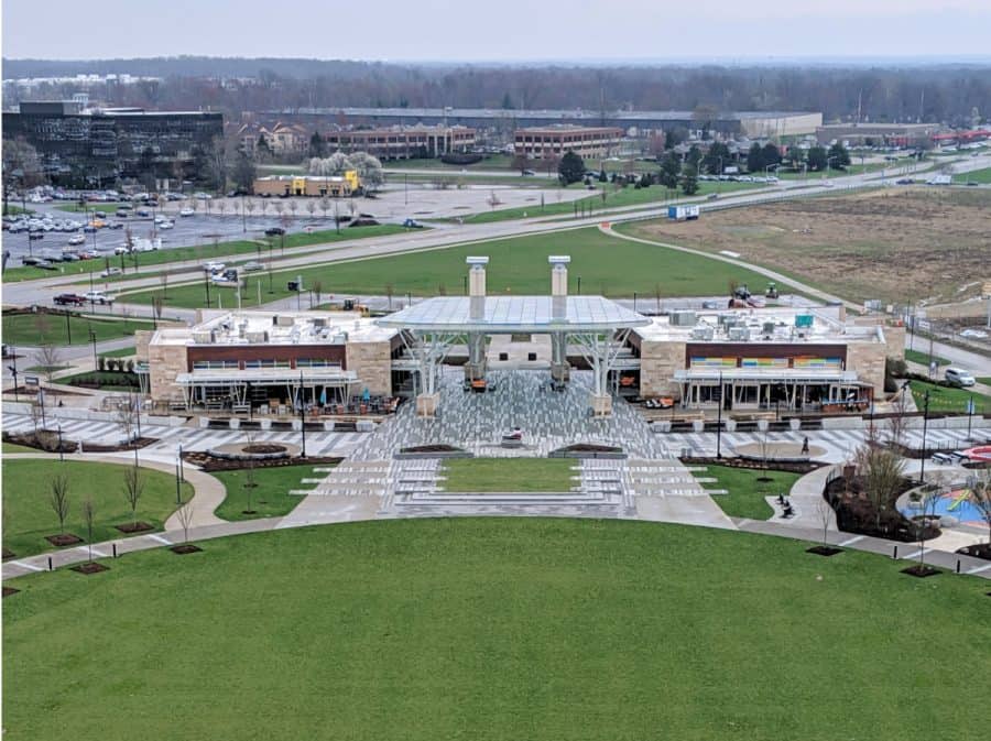 The pavilion and lawn at Summit Park in Blue Ash