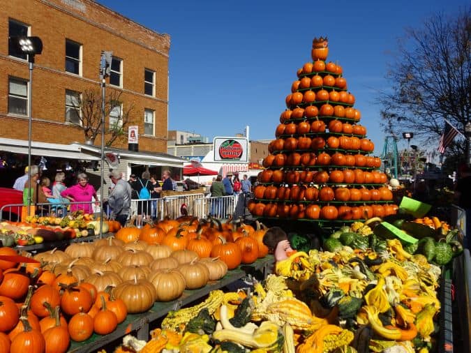 Circleville Pumpkin Show on display down one of their main streets, image credit to Circleville Pumpkin Show
