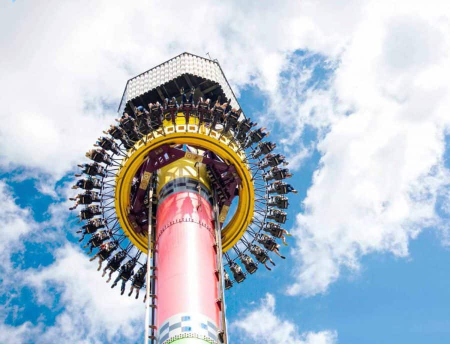 looking up at a ride at Kings Island Amusement Park