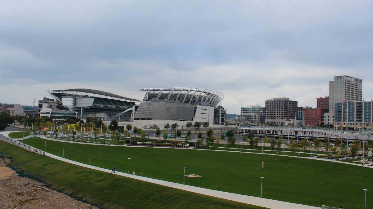 Paul Brown Stadium and the green space at Smale Park
