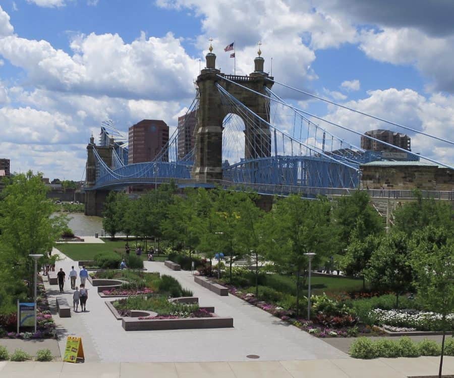 Smale Riverfront Park with the Roebling Bridge in the background
