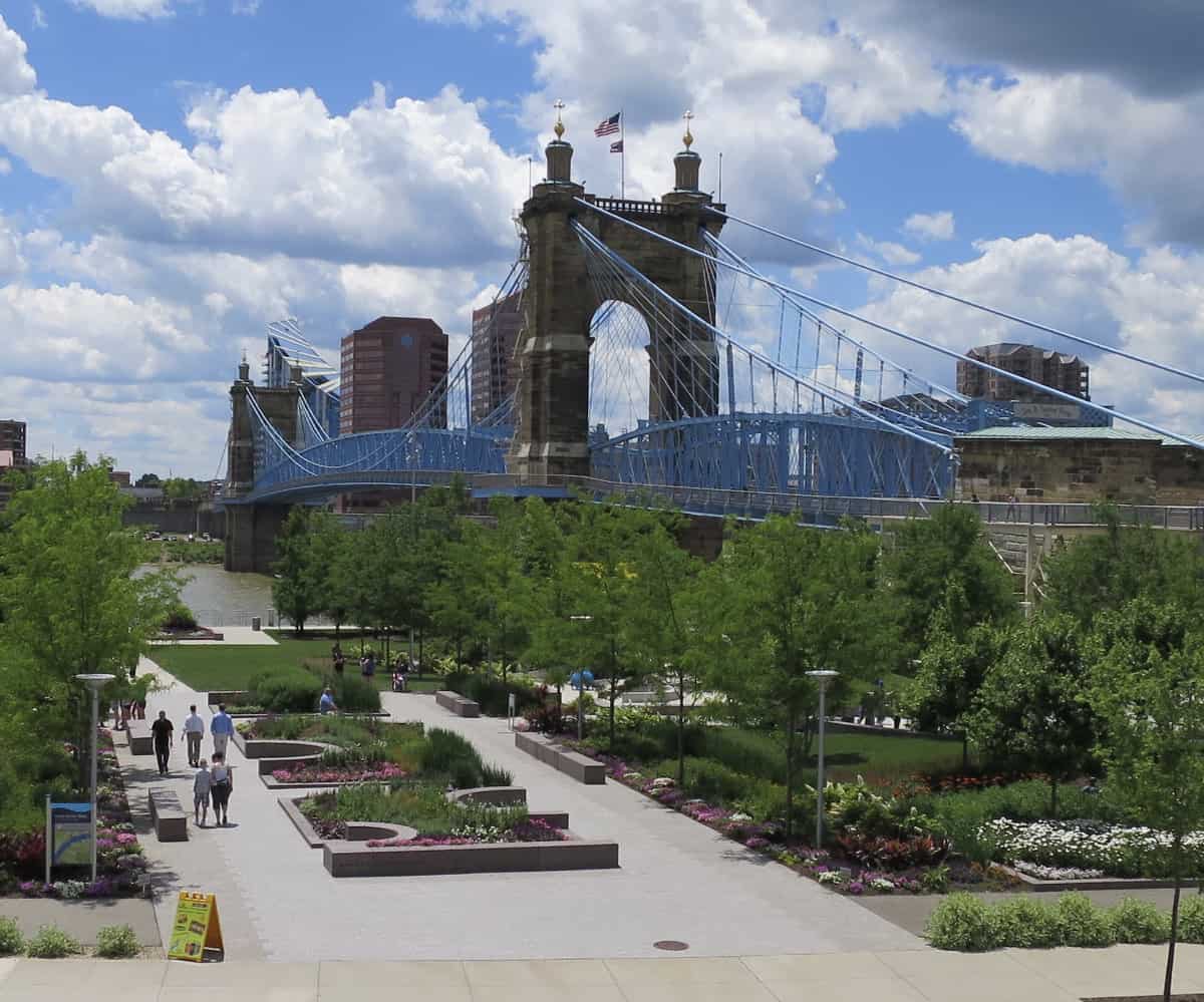 Smale Riverfront Park with the Roebling Bridge in the background