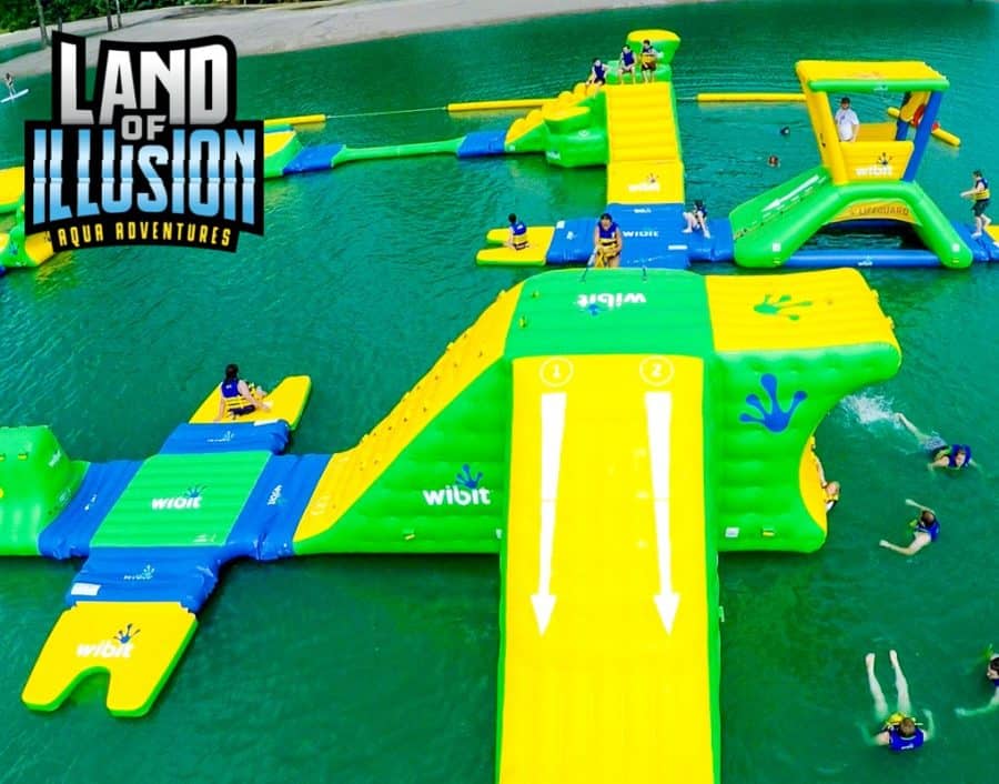 The lake and inflatable obstacles at Land of Illusion
