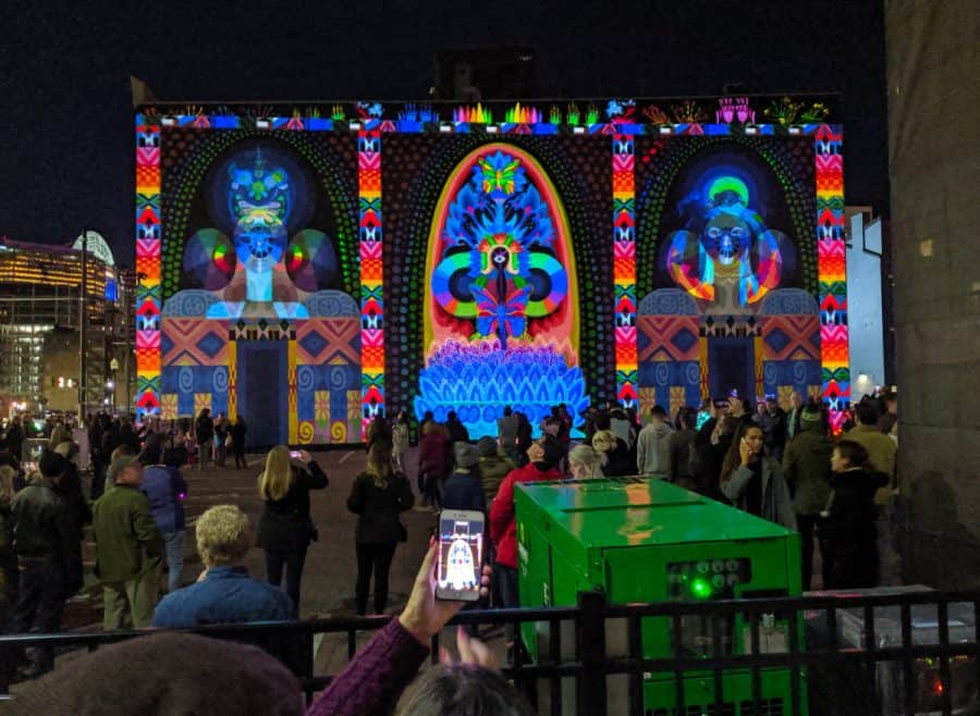 a colorful mural projection at BLINK, one of the fall festivals in Ohio