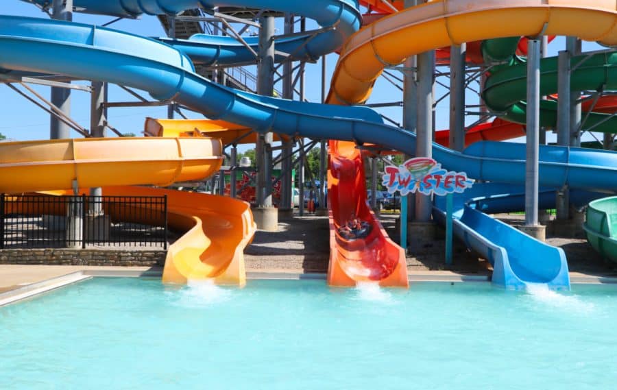 Water slides with a pool at the bottom