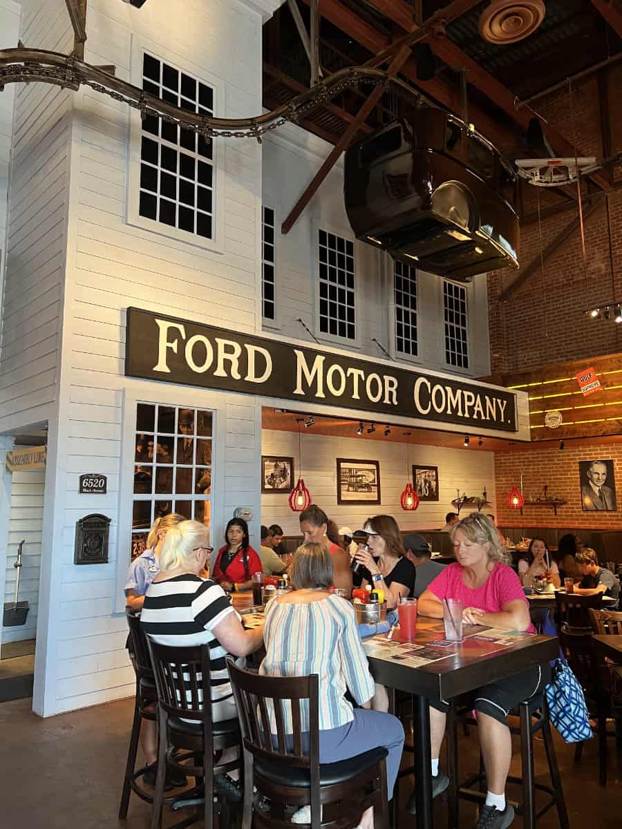 Women seated at a table for a meal at Ford's Garage in Norwood