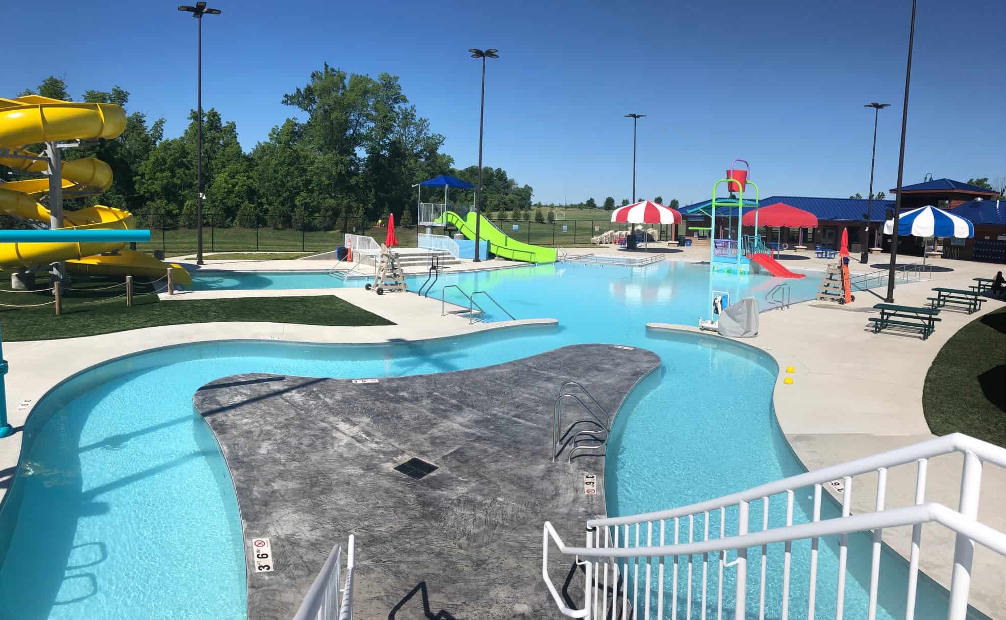 A pool and water park at Oxford Aquatic Center