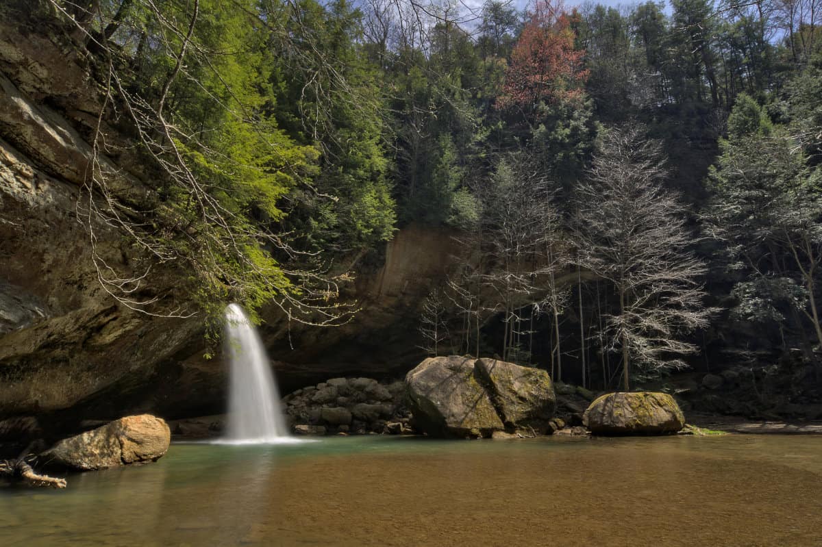 a beautiful fall scene of forest and waterfalls as part of our waterfalls in Ohio listings