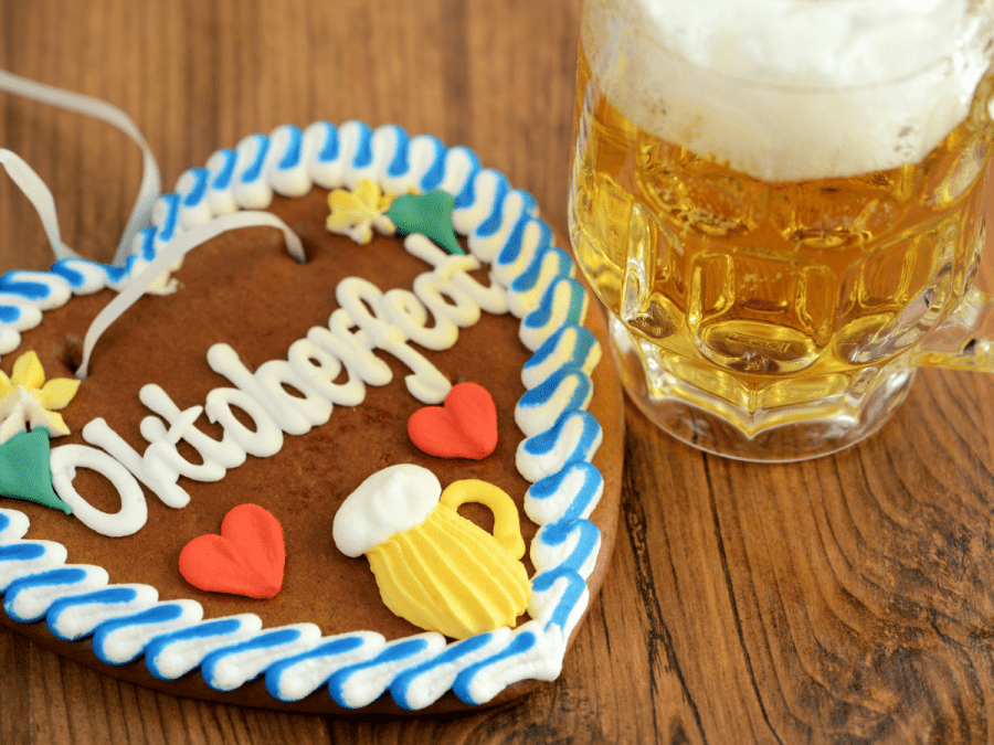 Oktoberfest cookie next to a stein of beer