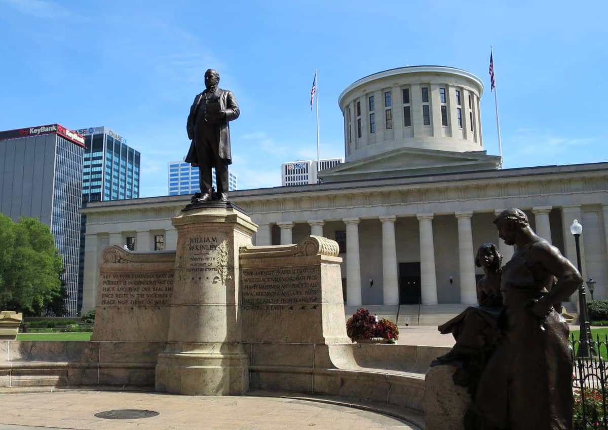 William McKinley statue in front of the capital building in Columbus Ohio