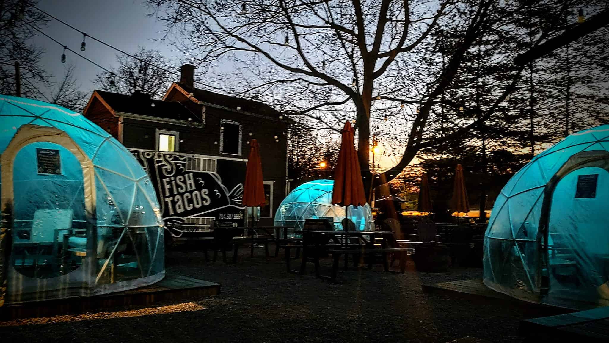 domes in the beer garden at Narrow Path Brewing
