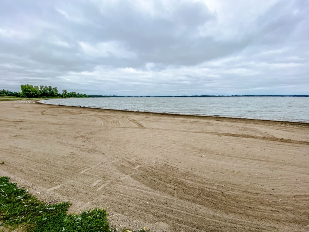 the sand and water at Old Field Beach in Ohio