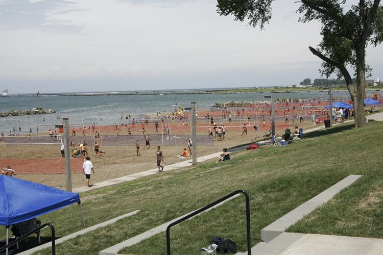 sand volleyball along Lake Erie on one of the beaches in Ohio