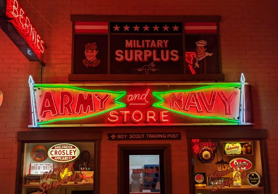 the signs and windows along Main Street