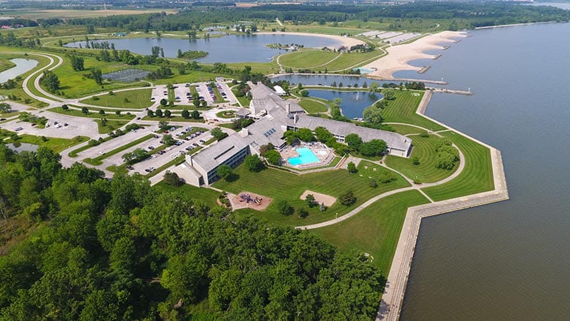 A skyward overview of Maumee Bay State Park in Ohio