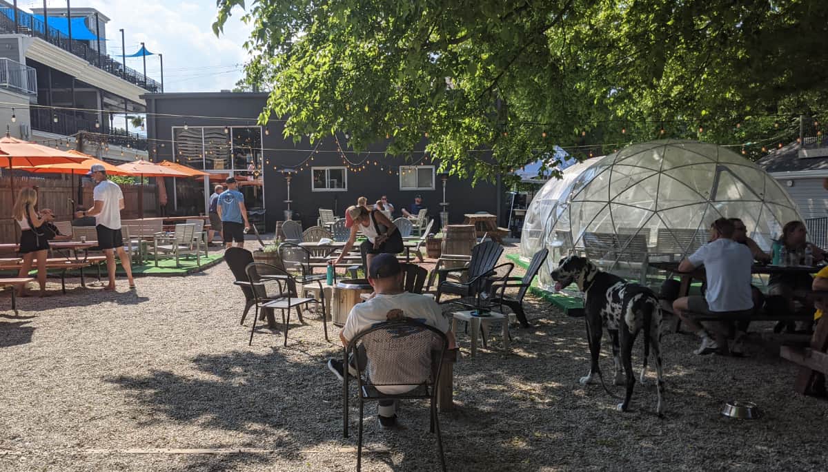 The outdoor seating space at Narrow Path Brewing
