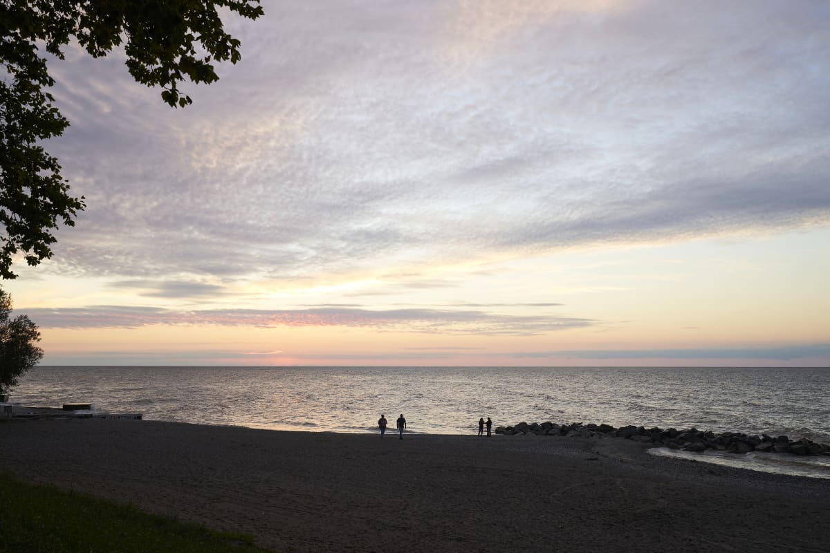 Sunset over the water on Ohio beaches at in Madison Township