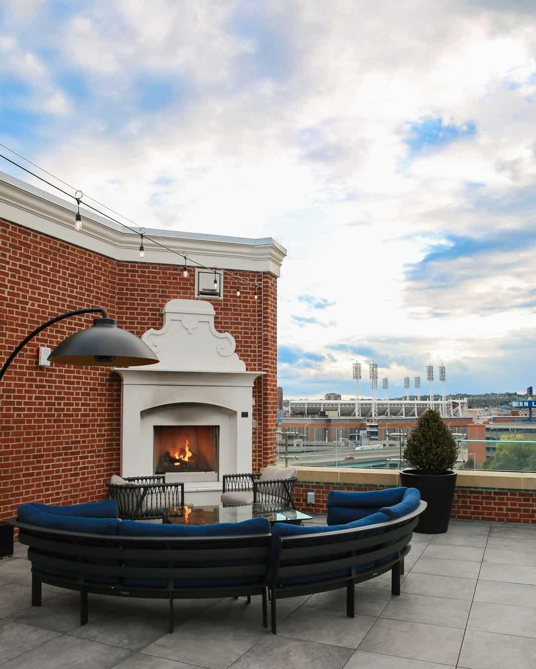 the outdoor fireplace at Vista Lytle Park